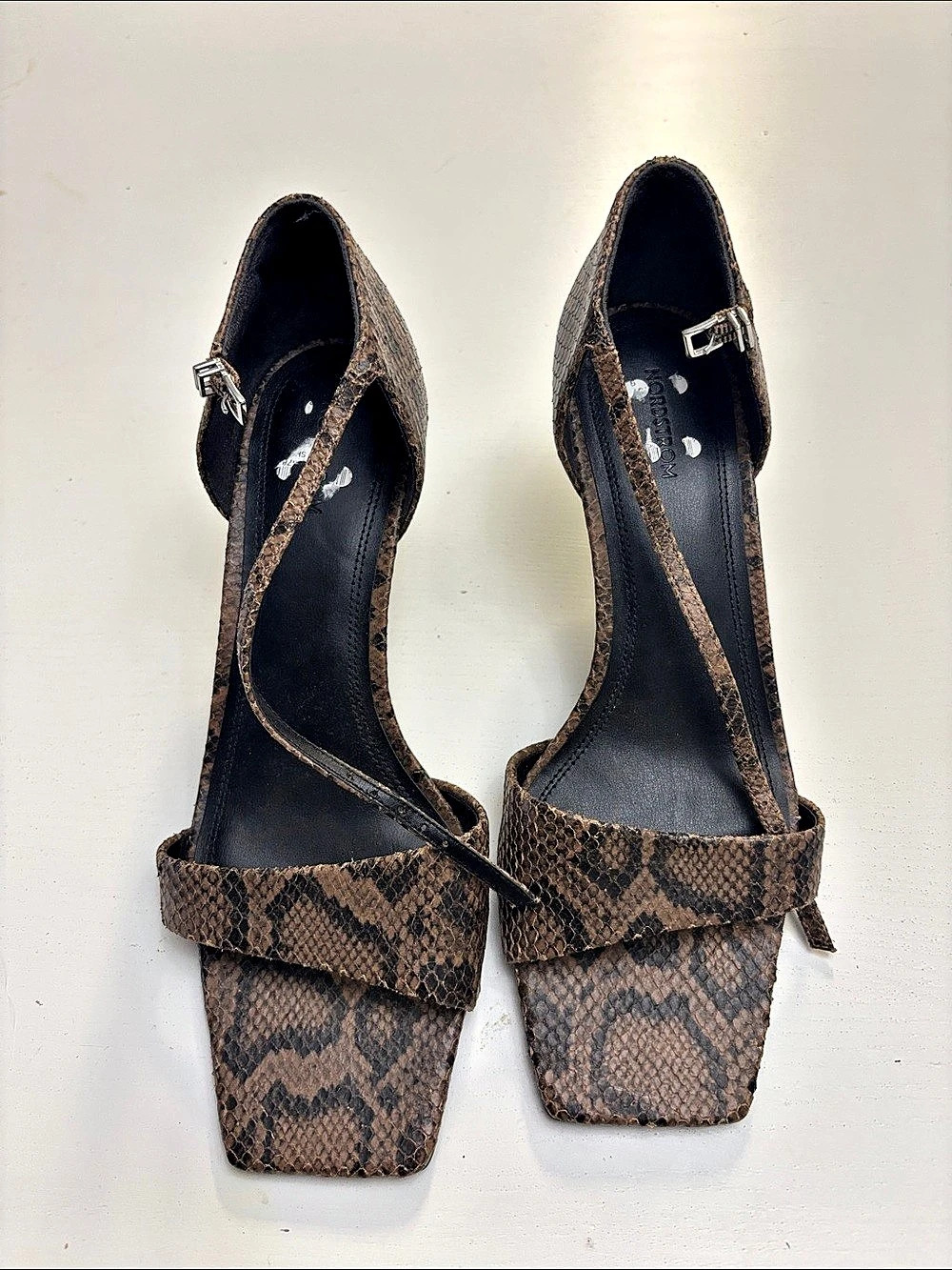 Nordstrom Snake Print Ankle Strap Heels in Brown